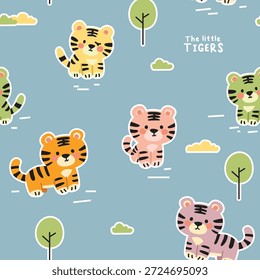 Cute Little Tigers Seamless Pattern for Kids