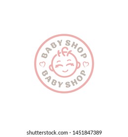 Cute little todler girl face for Infant Baby Shop Stamp Label logo design