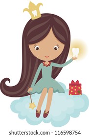 Cute little tooth fairy, sitting on a cloud