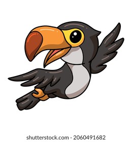 Cute little toucan bird cartoon flying