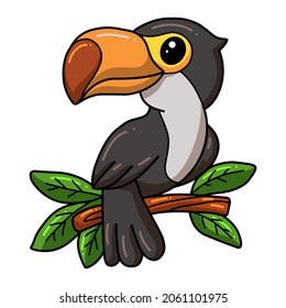 Cute little toucan bird cartoon on tree branch