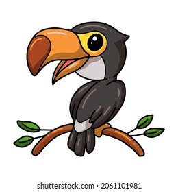 Cute little toucan bird cartoon on tree branch