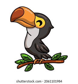 Cute little toucan bird cartoon on tree branch