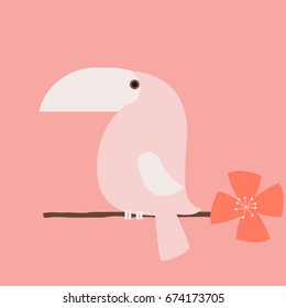 Cute little toucan sits on branch. Vector illustration.