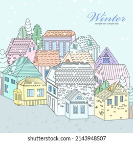 cute little town with colorful brick houses in winter 