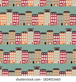 Cute Little Town seamless vector pattern for babies, kids. EPS10