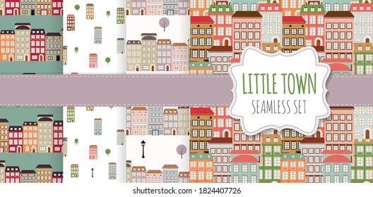 Cute Little Town seamless vector pattern for babies, kids collection set. EPS10