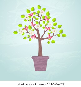 Cute little tree with flowers and ribbons, made of paper