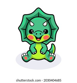 Cute little triceratops dinosaur cartoon sitting