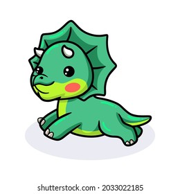 Cute little triceratops dinosaur cartoon jumping