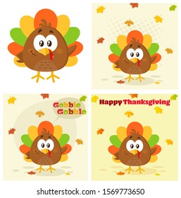 Cute Little Turkey Bird Cartoon Character Set 1. Flat Vector Collection 