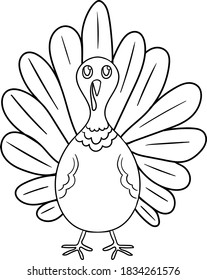 Cute little turkey. Cartoon vector character isolated on a white background with black outline.