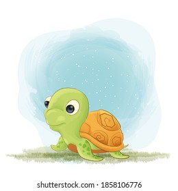Cute Little Turtle bear and ballon cartoon illustration watercolor animals Isolated on white background