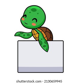 Cute little turtle cartoon with blank sign