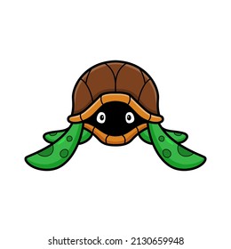 Cute little turtle cartoon hides in its shell