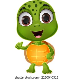 Cute little turtle cartoon on white background