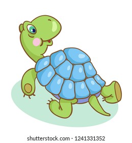 Cute little turtle in cartoon style. Isolated on white background. Vector illustration.