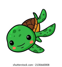 Cute little turtle cartoon swimming