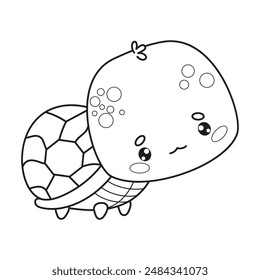 Cute little turtle. Funny outline cartoon animal. Line drawing, coloring book. Vector illustration. Kids collection.