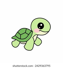 Cute little turtle in kawaii style 