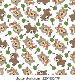 Cute little two bear play around swamp. Design concept for kids textile print, nursery wallpaper, wrapping paper. Cute funny background. 