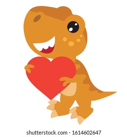 Cute little tyrannosaur valentine vector cartoon illustration