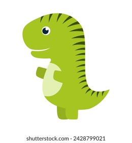 cute little tyrannosaurus rex, cartoon flat vector illustration of green dinosaur