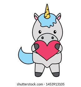 cute little unicorn baby with heart vector illustration design