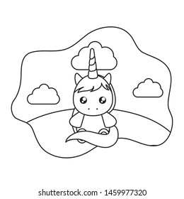 cute little unicorn baby in landscape