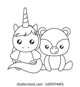 cute little unicorn with bear baby character