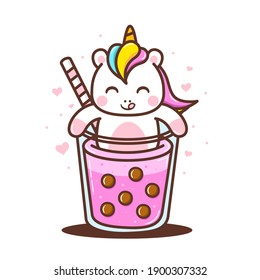 cute little unicorn with cute bubble drink