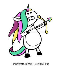 Cute little Unicorn cartoon characters aiming to the sky with bow and arrow get to the next target, good for start-up business mascot