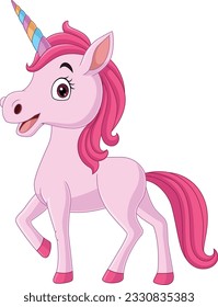 Cute little unicorn cartoon on white background