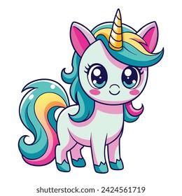 cute little unicorn cartoon on white background