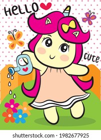 Cute little unicorn cartoon for t shirt