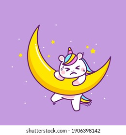Cute Little Unicorn Climbing A Moon