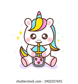 cute little unicorn drinking bubble tea