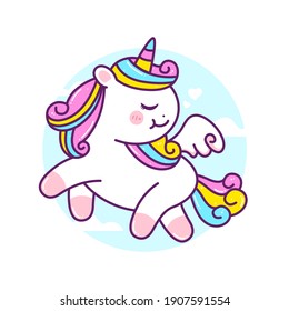 cute little unicorn flying in the sky