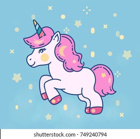 Cute little unicorn horse vector flat illustration. Magic and dream symbol. 