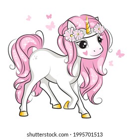 The cute little unicorn . Illustration of the white background. Isolated. Beautiful picture for your design. 