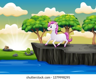 Cute little unicorn on the cliff