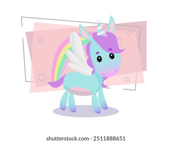 Cute little unicorn and rainbow. Fairytale concept. Vector illustration can be used for topics like holiday, magic, fantasy