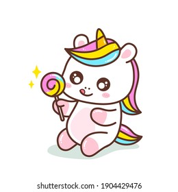 cute little unicorn sitting with candy