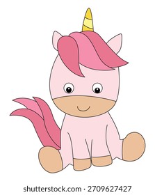 Cute little unicorn in sitting vector illustration