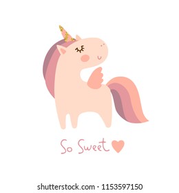 Cute little unicorn vector illustration. Print for t shirt