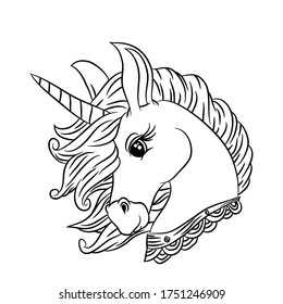 cute little unicorns, relaxing in the fields, coloring books for kids