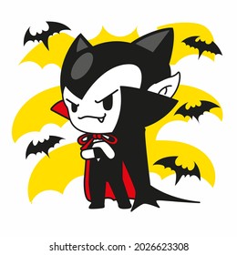 cute little vampire cool pose, halloween cute dracula