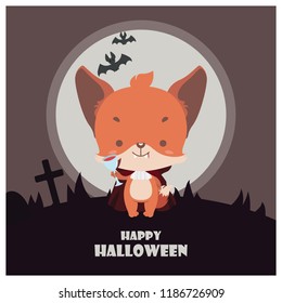 Cute little vampire fox with spooky backdrop