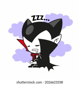 かわいい小さな吸血鬼の眠いポーズ ハロウィーンのかわいいドラキュラ のベクター画像素材 ロイヤリティフリー Shutterstock