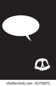 A cute little vector cartoon skull with speech bubble.